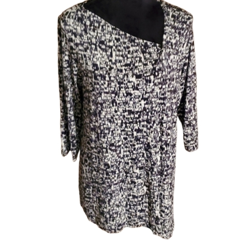 J Jill Blouse Womens Medium Black White Abstract 3/4 Sleeve Top
